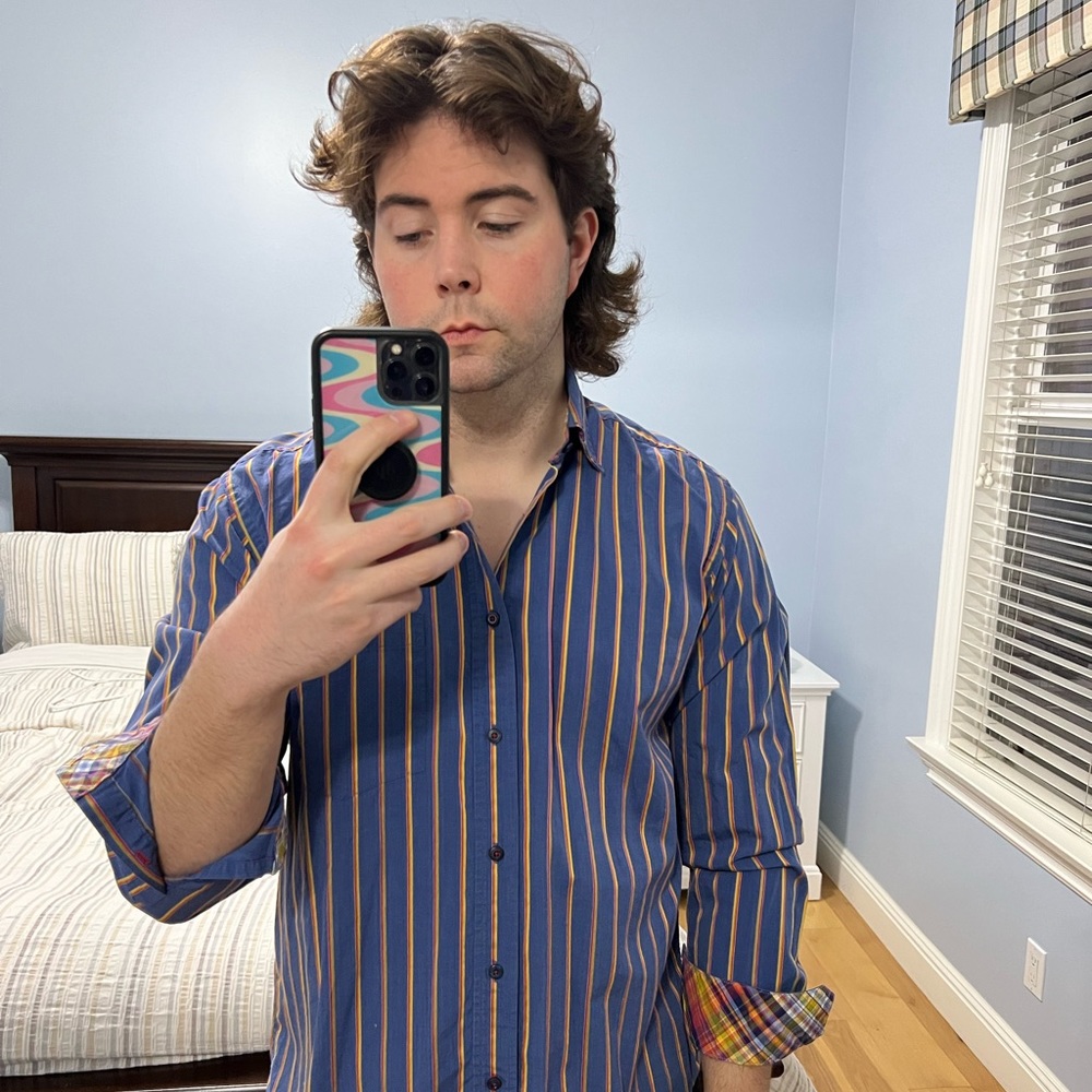 Bugatchi Men’s Size Large Blue With Rainbow Detail Shirt